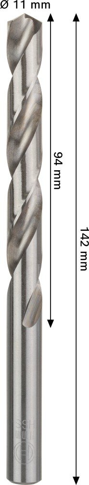 Grąžtas metalui BOSCH HSS-G, DIN 338, 11 × 94 × 142 mm