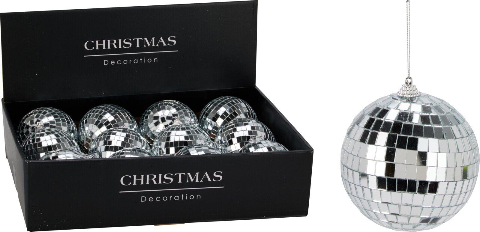 Eglutės žaisliukas, stiklas, veidrodinės sidabrinės sp., skersmuo 10 cm