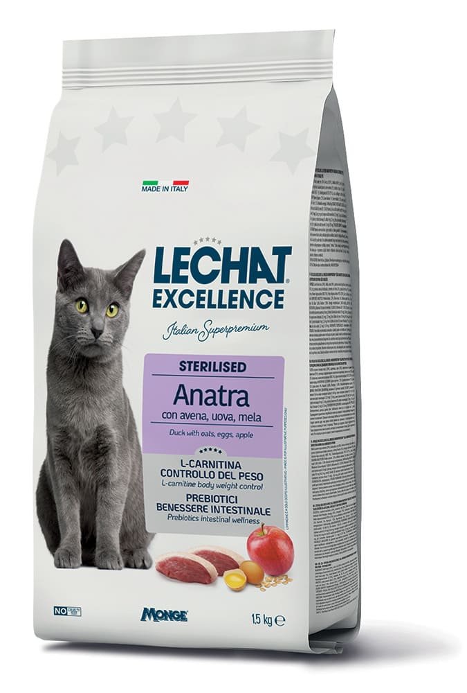 Sausas kačių ėdalas LECHAT EXCELLENSE suaugusioms sterilizuotoms katėms su antiena 1,5 kg