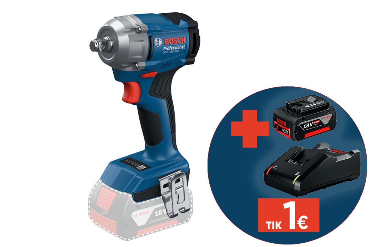 Akumuliatorinis veržliasukis BOSCH Professional GDS 18 V-350, SOLO, 18 V, be akumuliatoriaus ir kroviklio, 06019M5020