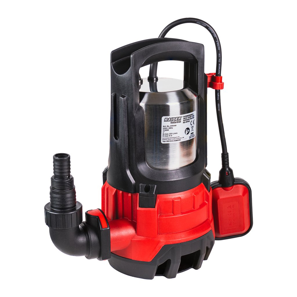 Panardinamas siurblys RAIDER RD-WP62, su plūde, kėlimo aukštis 9 m, našumas 333 l/min, galia 1100 W, nerūd.pl