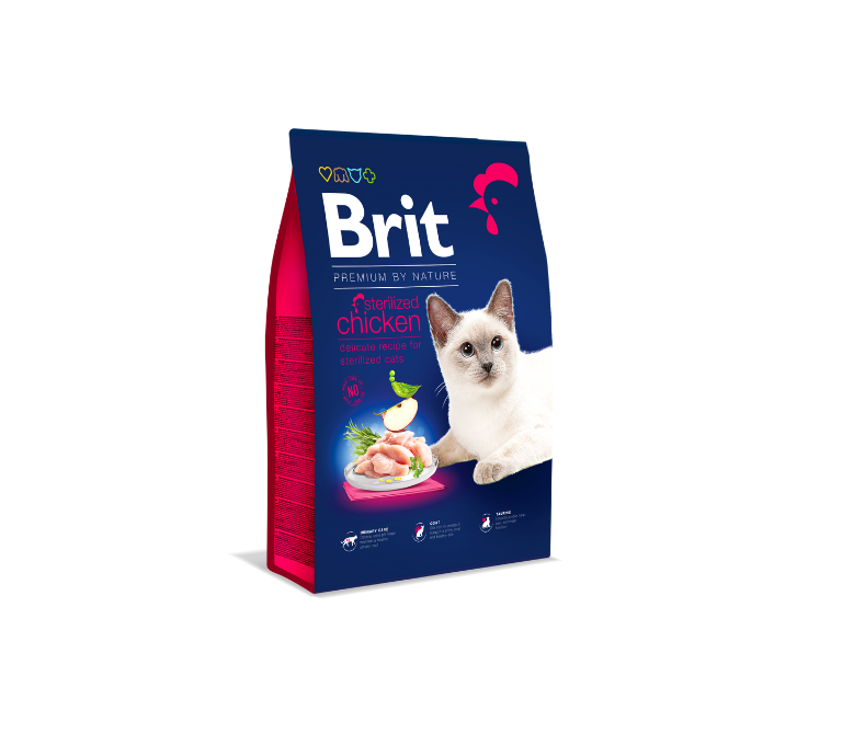Sausas kačių ėdalas BRIT PREMIUM, visavertis maistas sterilizuotoms katėms, su vištiena ir vištienos kepenėlėmis, 1,5kg