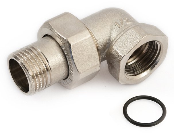 Išardomas žalvarinis nikeliuotas sujungimas GENERAL FITTINGS, 1/2'' vidus/išorė, kampinis (su žiedu)