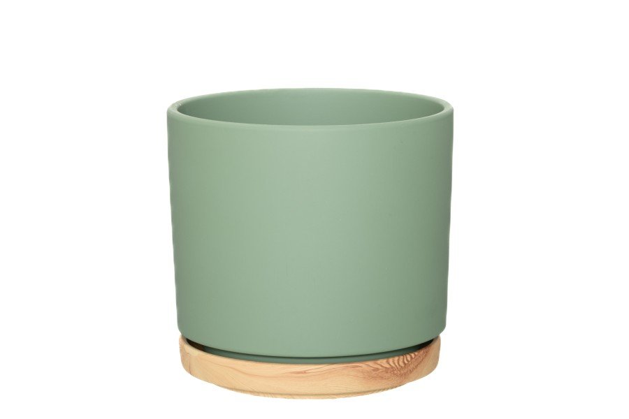 Kambarinis keraminis vazonas 4Living Rimma, su lėkštute, žalios sp., 17 x 17 x 16 cm.