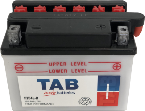 Akumuliatorius TAB, AGM, motociklinis, YB4LB, 4AH, 12V, A R+, 113 x 70 x 85 mm, starterinis, rūgštinis, poliariškumas +-
