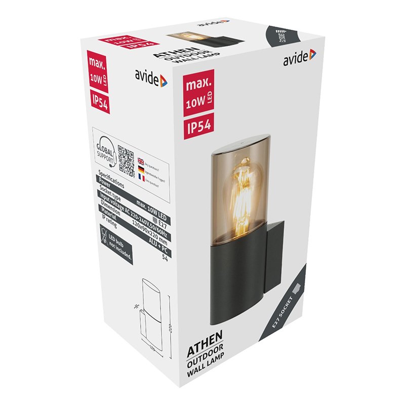 Lauko sieninis šviestuvas AVIDE Athen, 1xE27, IP54, aliuminis juodos sp.