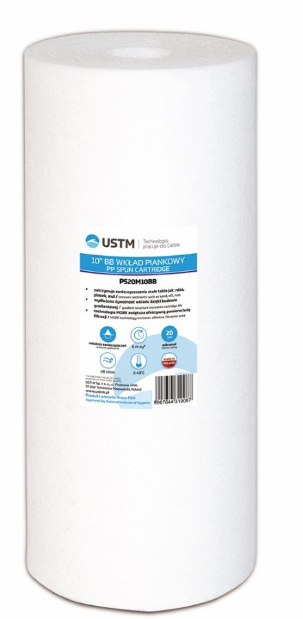 Vandens filtro kasetė USTM PS10M10BB, 10", 10 µm, pūsto PP, Bigblue filtrui, mechaninio valymo