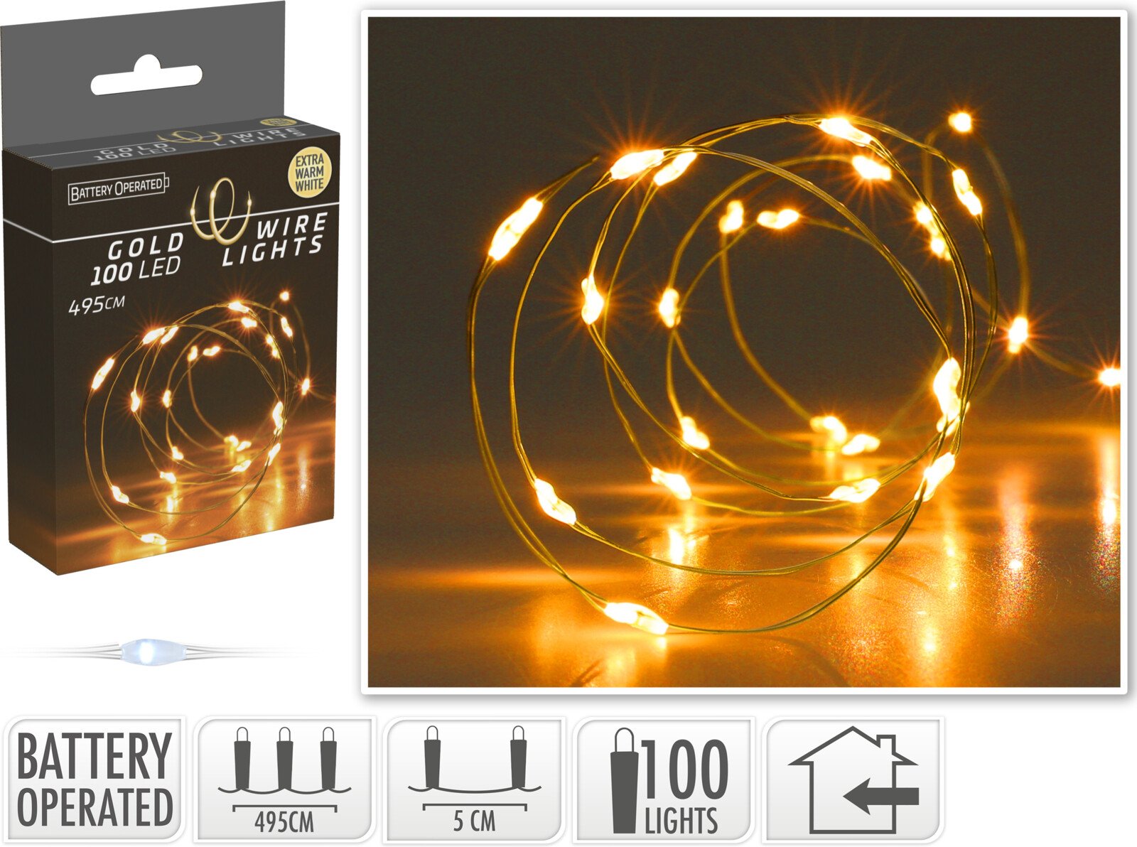 LED girlianda-užuolaida, 100 lempučių, geltonos sp., be baterijų