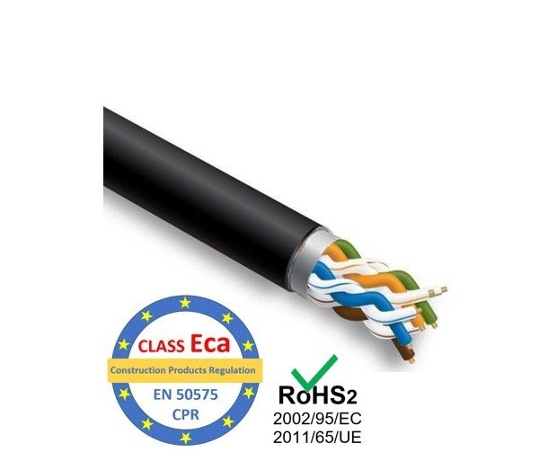 Kompiuterinis kabelis STEINMARK CAT5E/FTP, 4x2x0.5, ekranuotas, lauko, juodos sp.