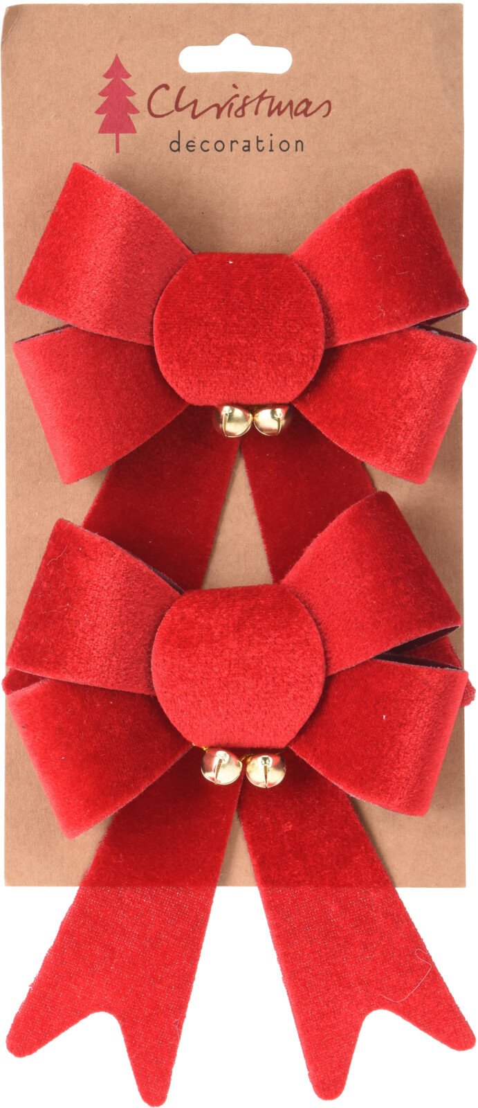 Kaspinas, 2 vnt., raudonos sp. su auksiniais varpeliais, 13 x 17 cm