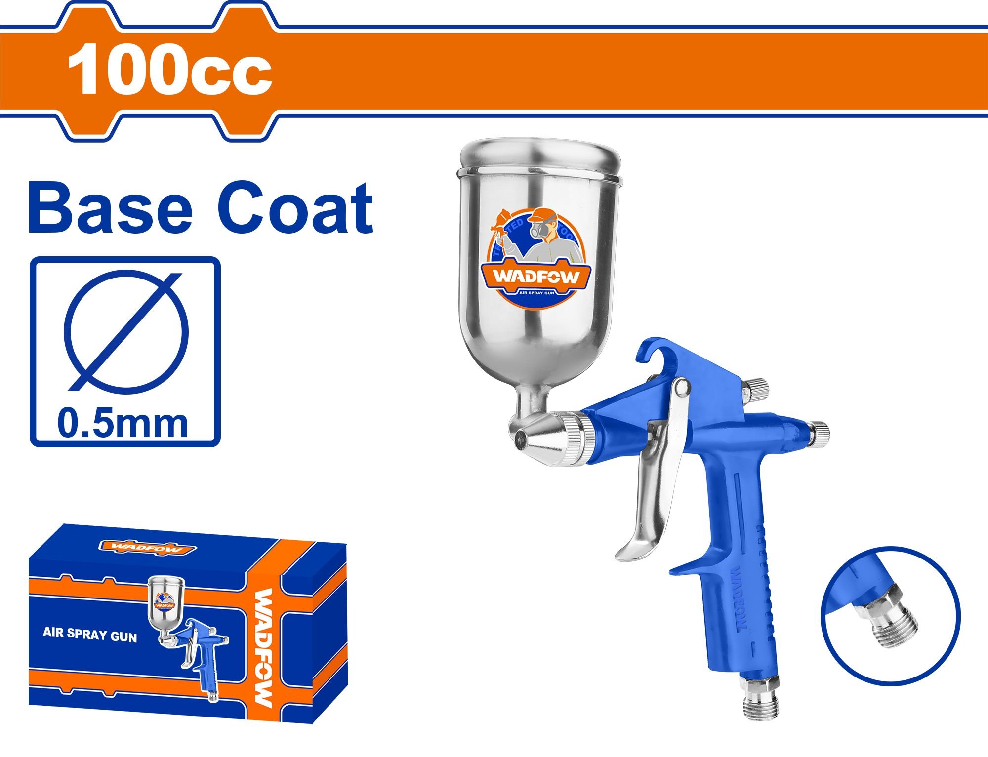 Dažymo pistoletas WADFOW, 0,1 l, 0,5 mm, 28-57 l/min, WGA1501
