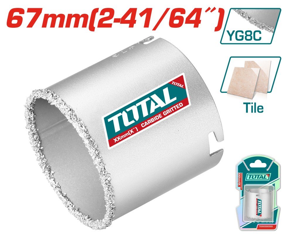 Gręžimo karūnėlė glazūrai TOTAL, YG8C+A3, 67 mm, TAC440671