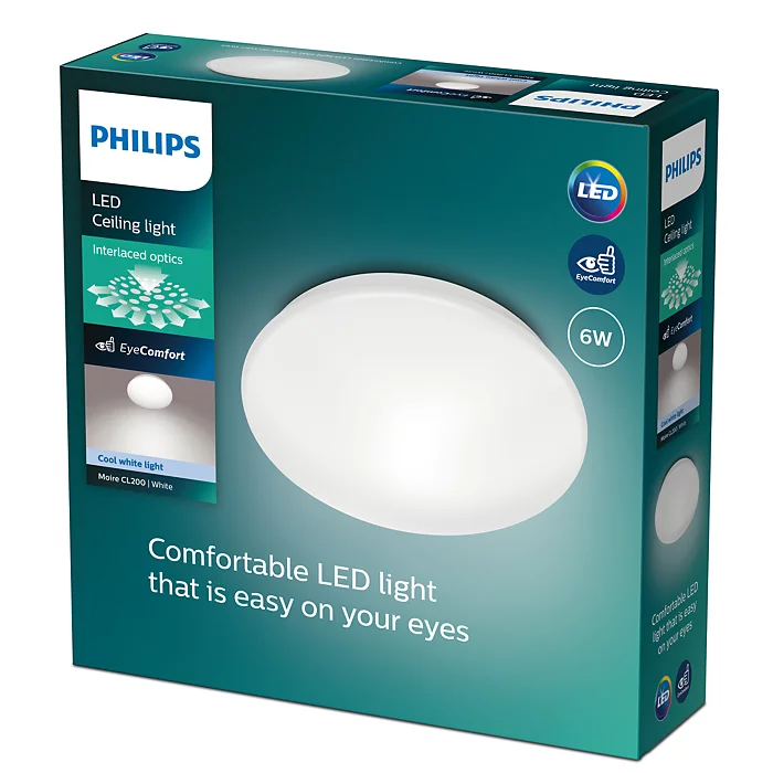 Lubinis LED šviestuvas PHILIPS Moire, 6 W, 4000 K, 640 lm, 225 mm skersmens