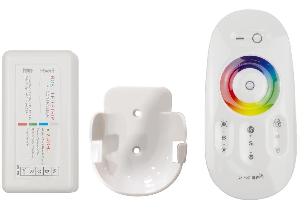 Šviesos diodų juostos kontroleris ir pultas AVIDE AT-2745, 288W, 12-24V, RGB+W, RF