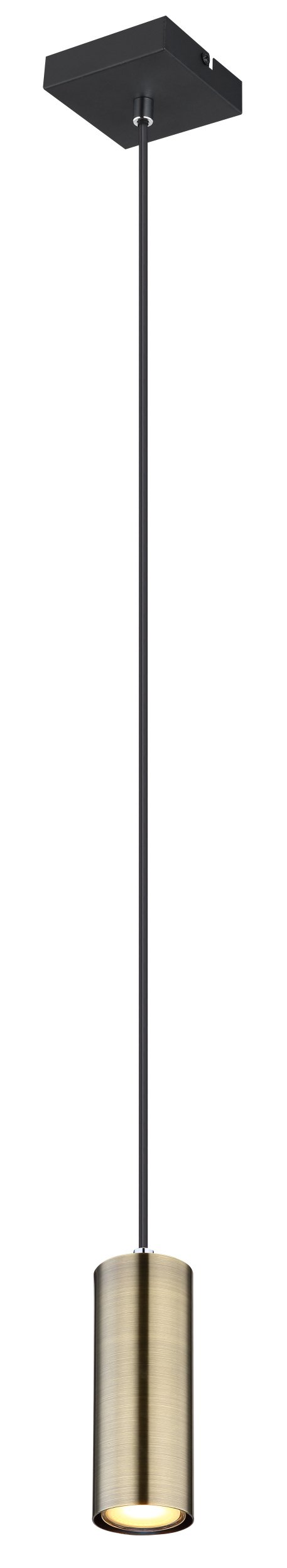 Pakabinamas šviestuvas GLOBO Robby, GU10, 1x35W, 230V, 1,2m laidas, metalinis, matinės juodos, antikvarinio žalvario sp., 90x90x1200 mm, 57911HM