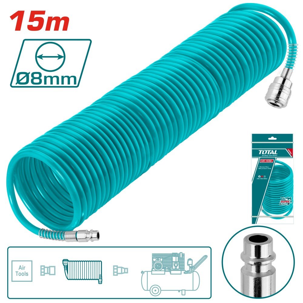 Spiralinė aukšto slėgio žarna TOTAL, 15m, PU, Ø5/8 mm THT11151
