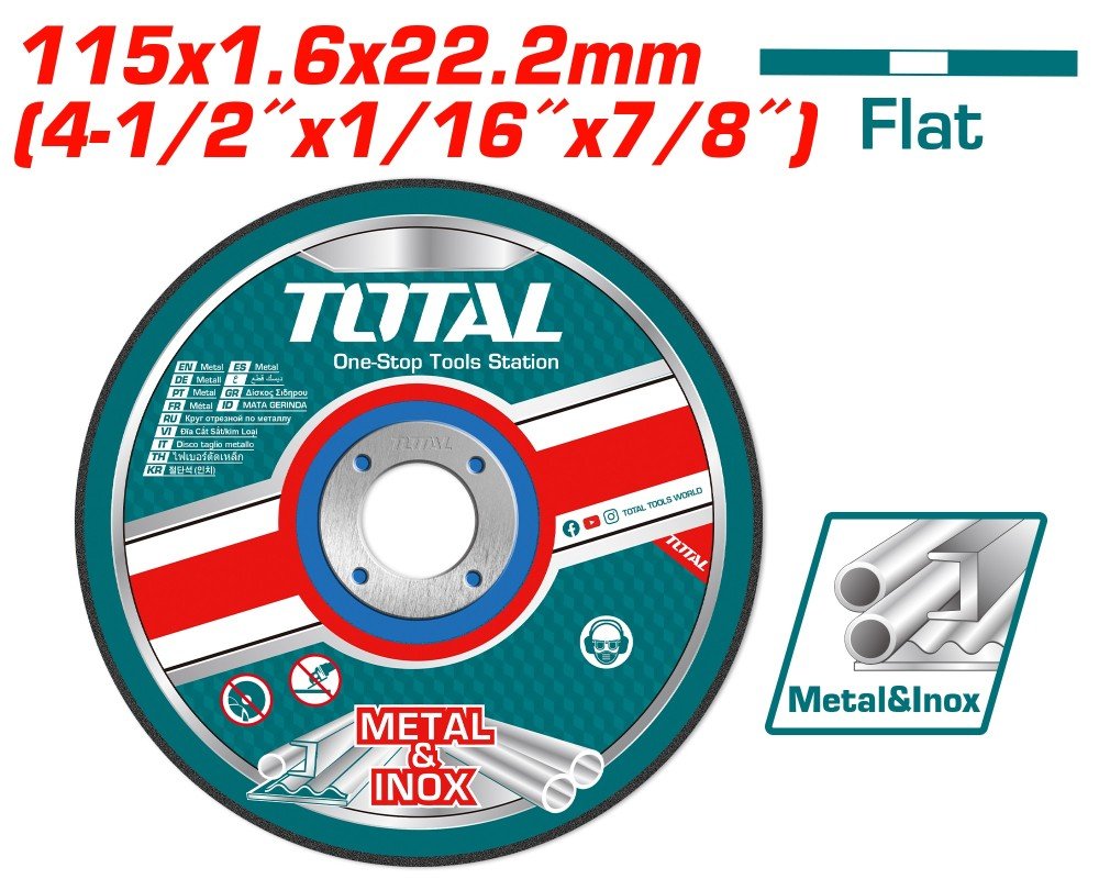 Abrazyvinis metalo pjovimo diskas TOTAL, 115x1,6x22 mm, TAC2211153