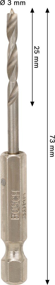Grąžtas medienai BOSCH PRO, šešiakampiu tvirtinimu, 3 mm x 74 mm