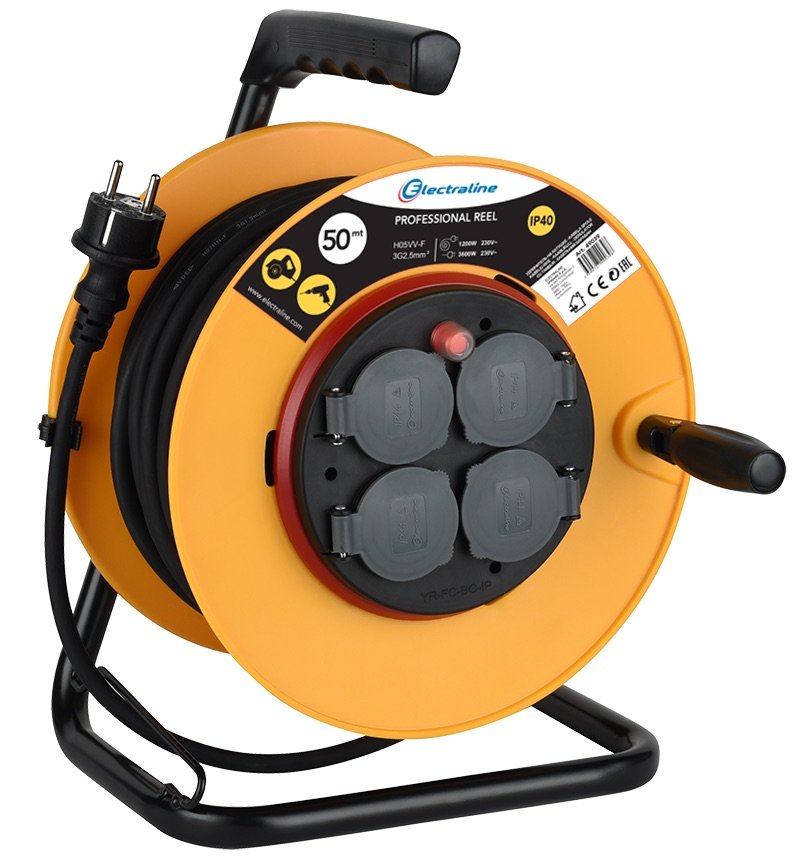 Ilgiklis ritė ELECTRALINE, 4 lizdų, 50 m, su įž., 3 x 2,5 H05VV-F, IP40, 49039