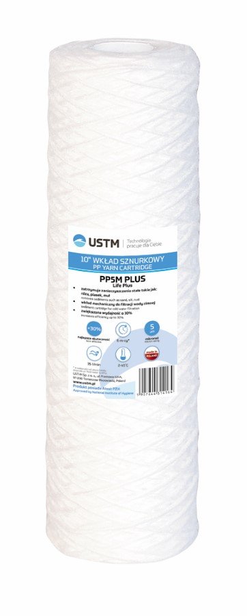 Vandens filtro kasetė USTM PP5M PLUS, 10", 5 µm, PP siūlų, mechaninio valymo, ilgesnio tarnavimo laiko