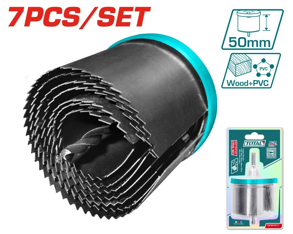 Gręžimo karūnėlių rinkinys TOTAL, 7vnt.,26-63 mm, TACSH3071