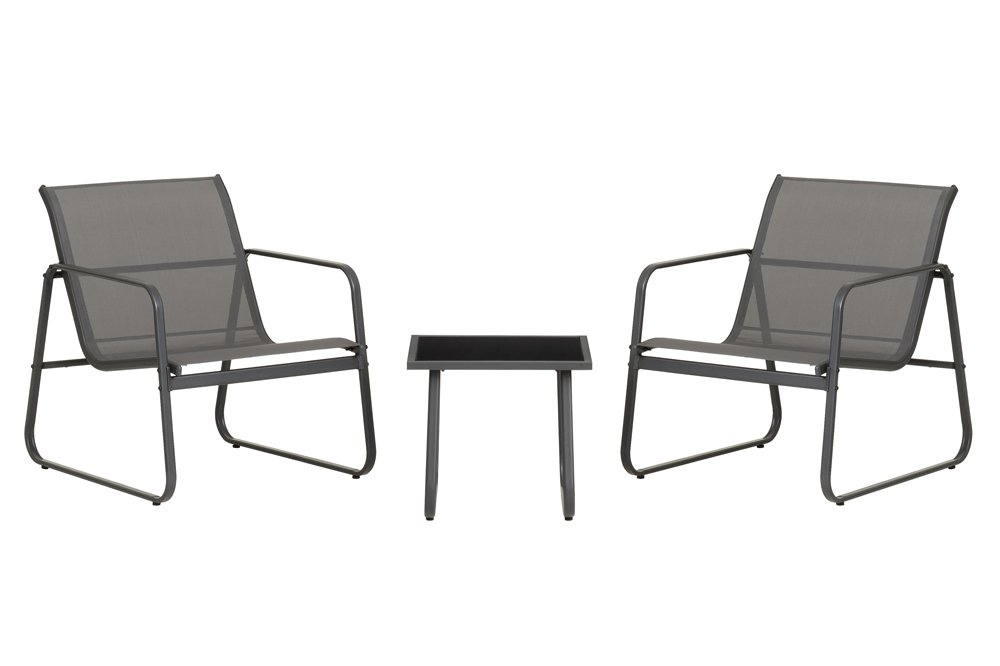 Lauko baldų komplektas 4LIVING Riina, komplektą sudaro 2 krėslai ir stalas, pilkos sp.