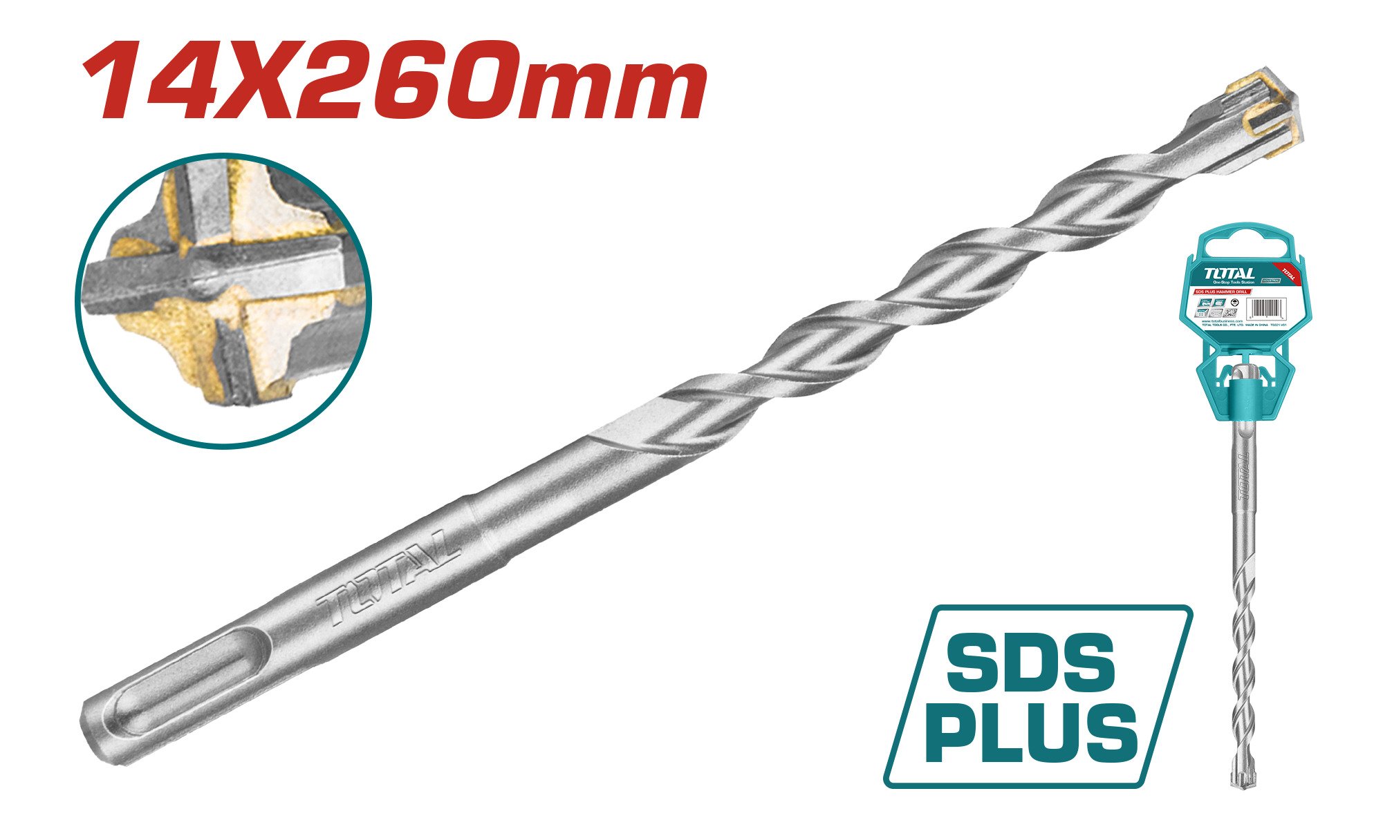 Grąžtas TOTAL, betonui, SDS plus cross, 14x260 mm, TAC311403C
