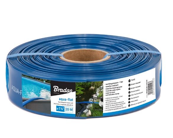Plokščia žarna BRADAS Aqua-Flat PE/EVA, vandens pumpavimui, 1 1/4"- 30m, mėlyna spalva