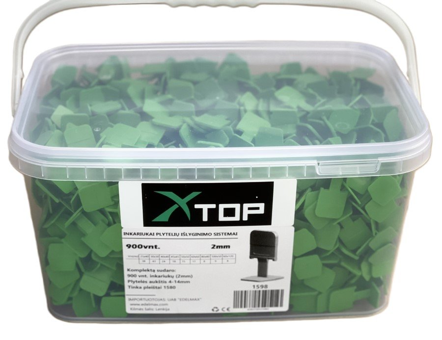 Plytelių išlyginimo sistema XTOP, 2 mm, inkarų 900 vnt., plytelių aukštis 5-14mm