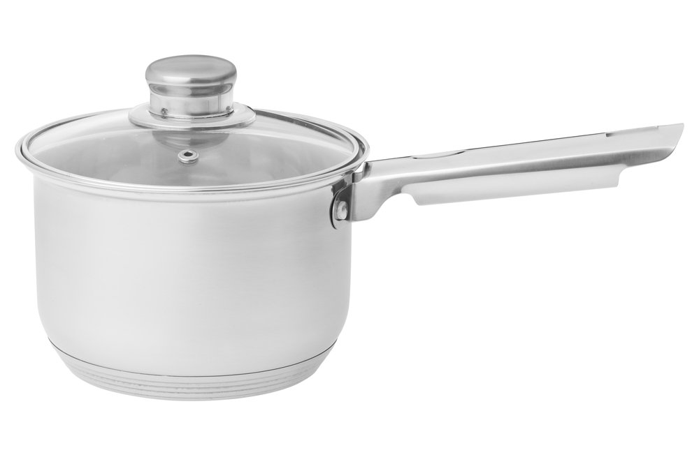 Puodas su ilga rankena ir dangčiu MAKU, 1,7 l, nerūdijantis plienas/stiklas, skersmuo 16 cm
