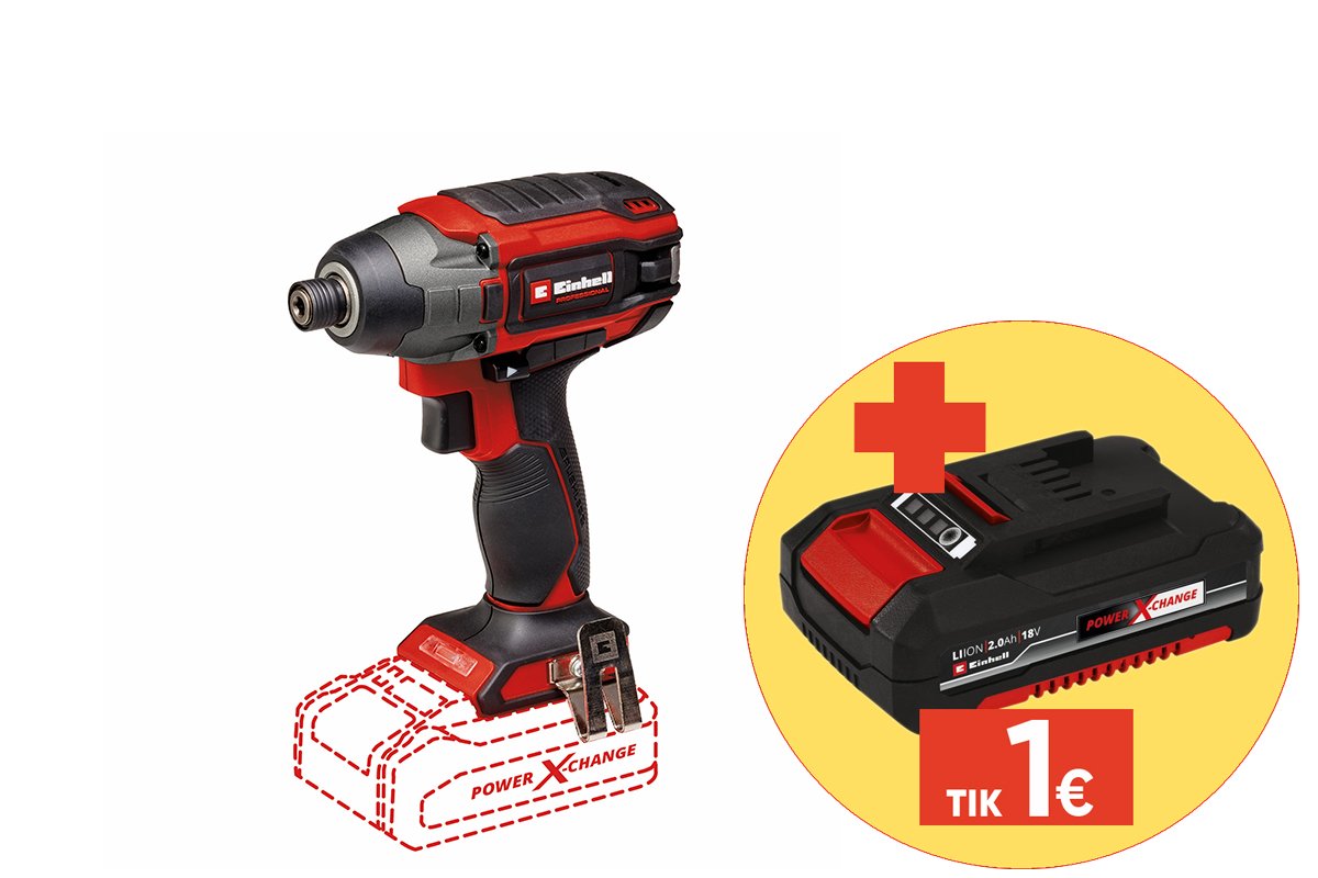 Akumuliatorinis smūginis suktuvas EINHELL TP-CI 18/220 Li BL - Solo, 18 V, 1/4'' griebtuvas, bešepetėlis variklis, maks. Sukimo momentas 220 Nm, be akumuliatorių ir kroviklio