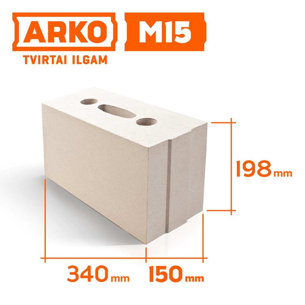 Mūro blokas ARKO M15, Matmenys 340 x 150 x 198 mm