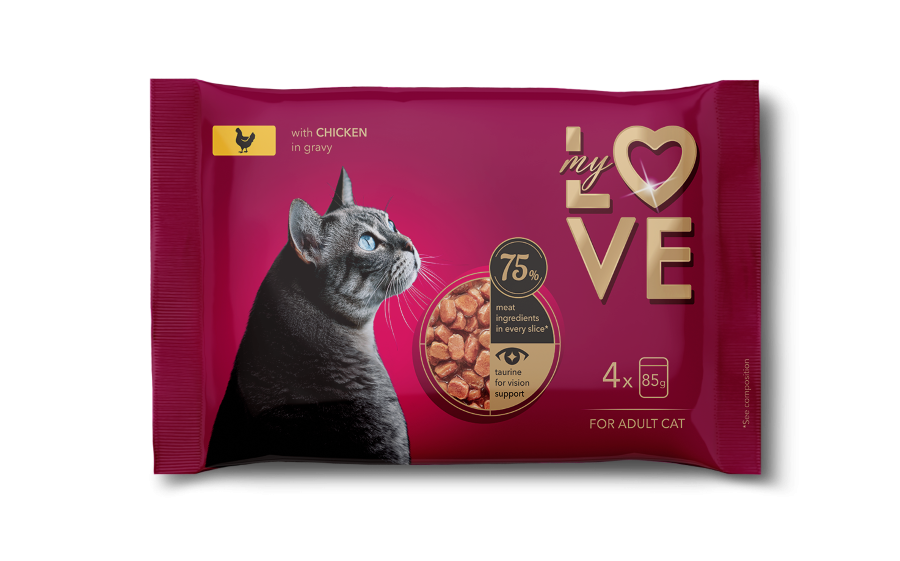 Konservuotas kačių ėdalas MY LOVE, su vištiena, 4x85 g