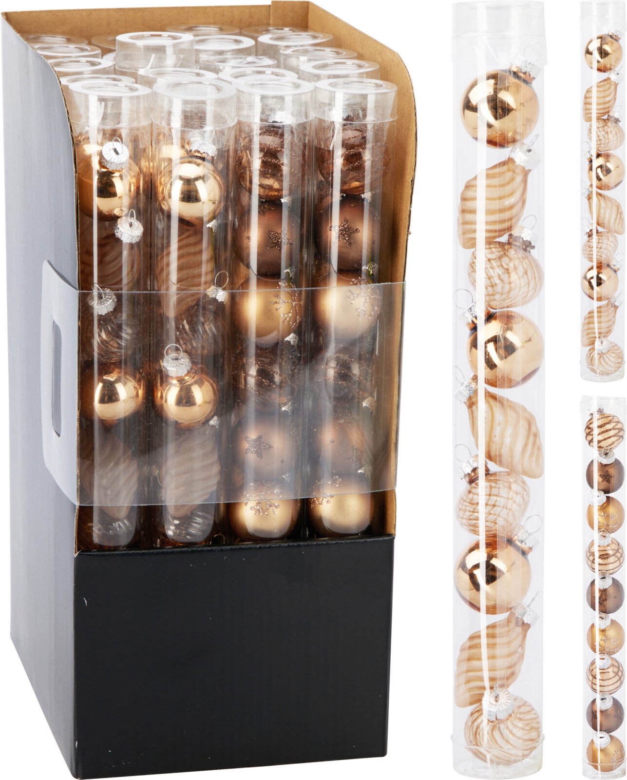 Eglutės žaisliukų ir figūrėlių rinkinys, 9 vnt., stiklas, rudos sp., įvairių dydžių