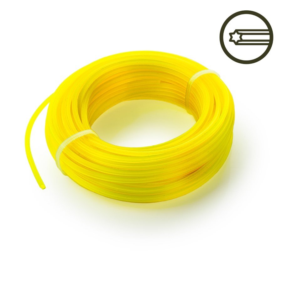 Žoliapjovės pjovimo lynas HERVIN GARDEN ZZPL1.6X15, žvaigždės formos, geltonos spalvos, skersmuo 1,6 mm, 15 m