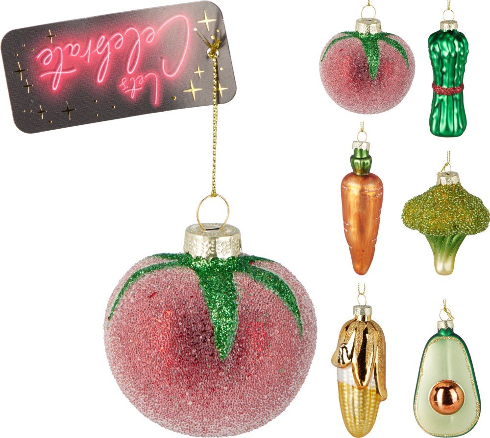 Eglutės žaisliukas Daržovės, stiklas, 6 skirtingi dizainai, 5 x 9 cm