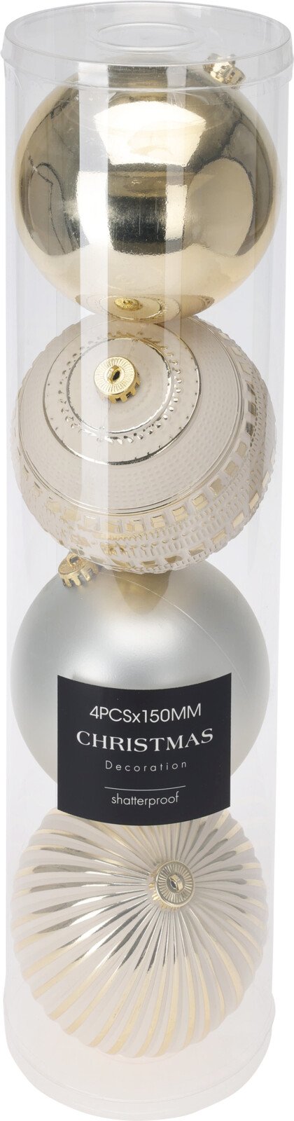 Eglutės žaisliukų rinkinys, 4 vnt., šampaninės sp., skersmuo 15 cm