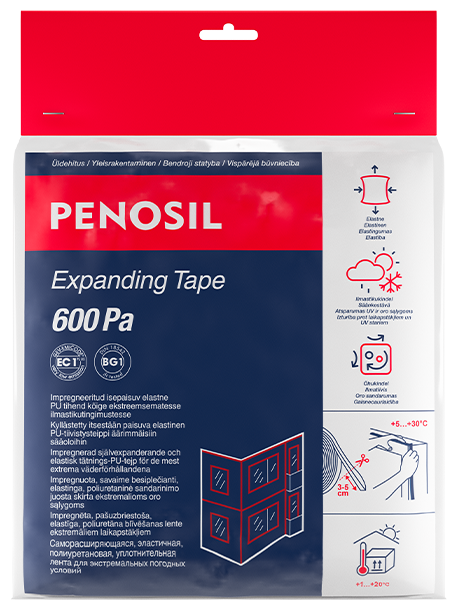 Besiplečianti sandarinimo juosta PENOSIL Expanding Tape 600Pa, 10/3-5 mm, 10m / rulone, juodos spalvos