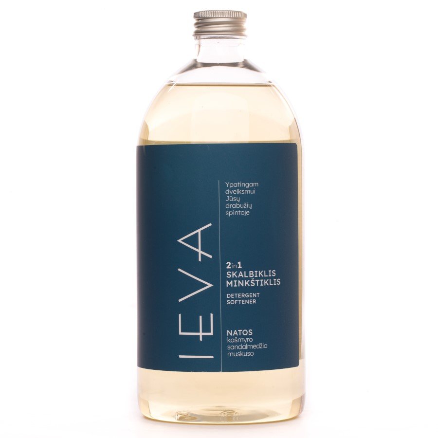 Parfumuotas skalbiklis ir minkštiklis IEVA, šilkmedžio, vanilės ir pudros natos, 1 l