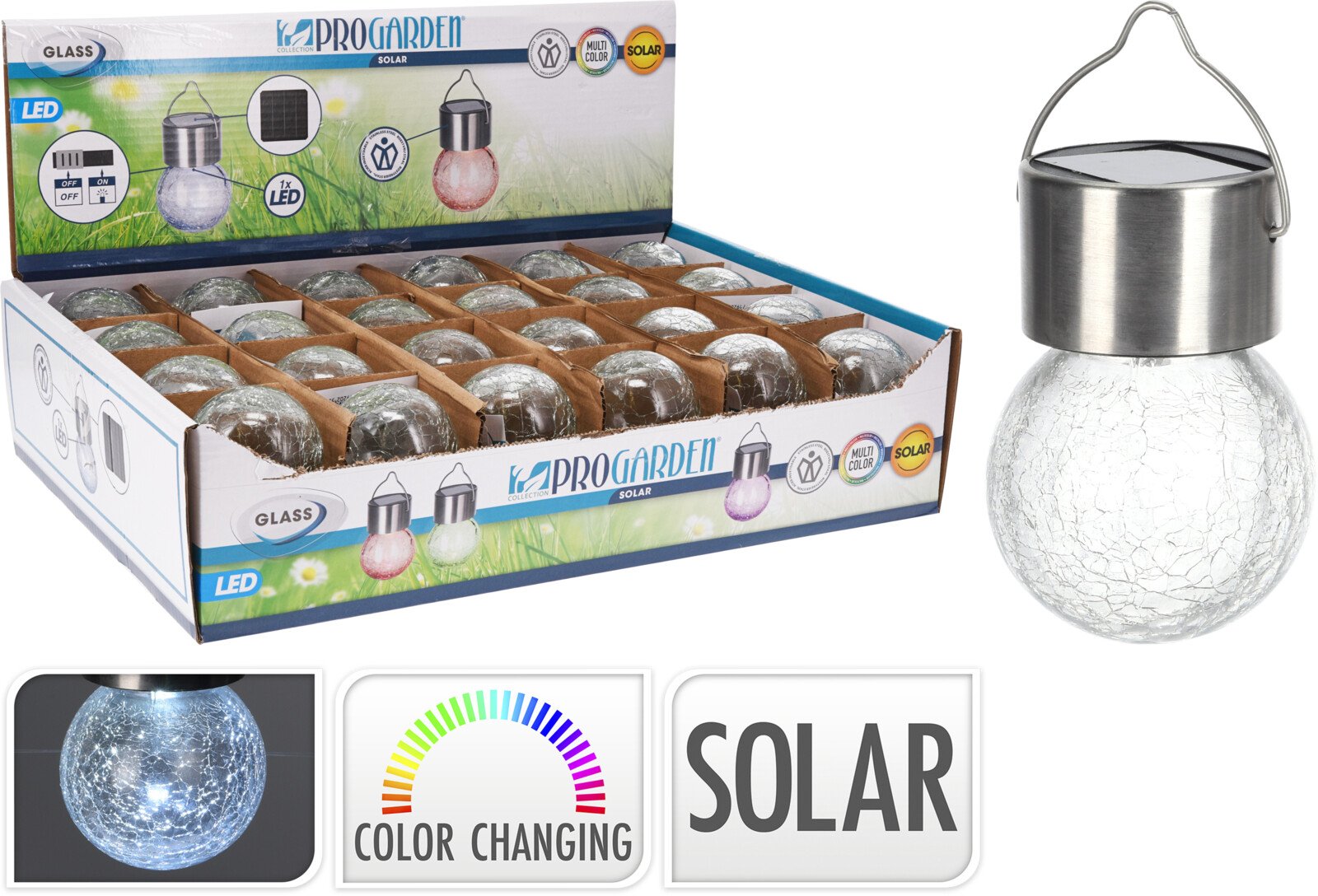 Pakabinama LED terasos lemputė Spalvota, skersmuo 6 cm, su saulės baterija