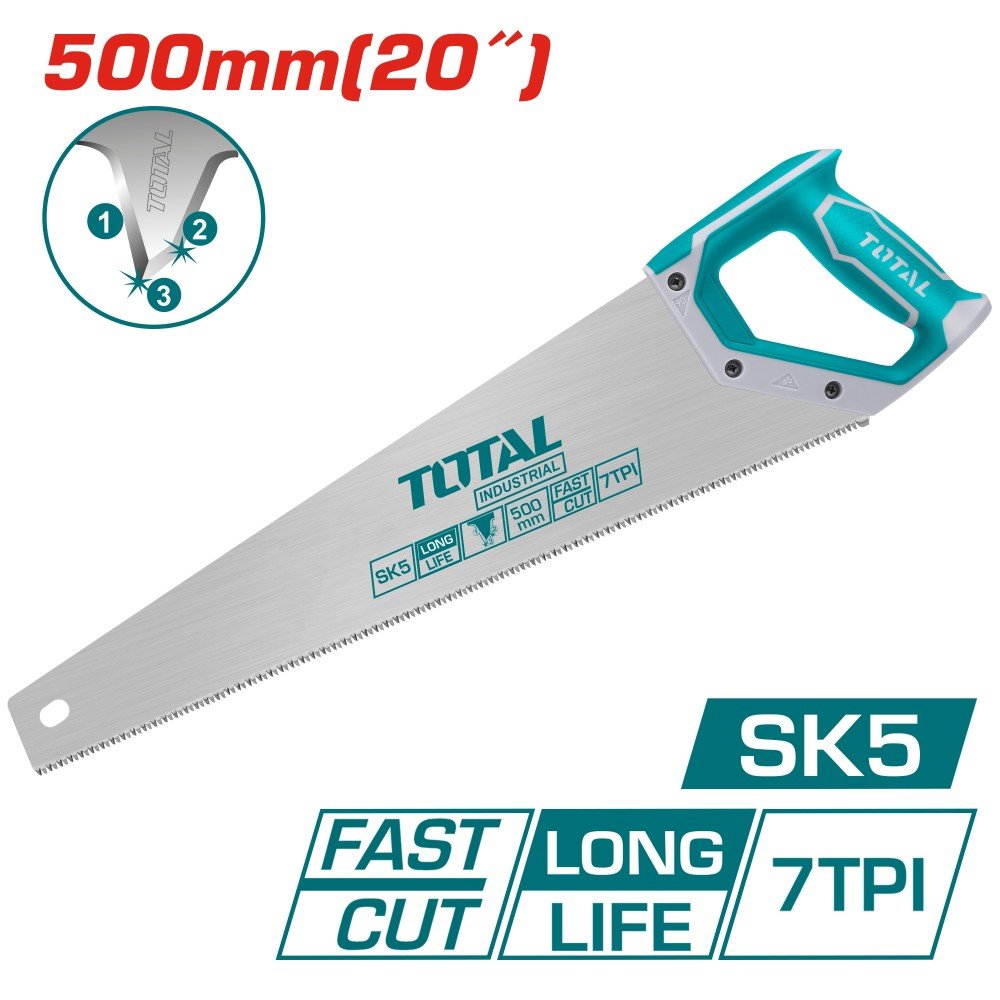Pjūklas TOTAL, medžiui, trigubo galandinimo, SK5 plienas 7TPI, 500 mm, THT55206D