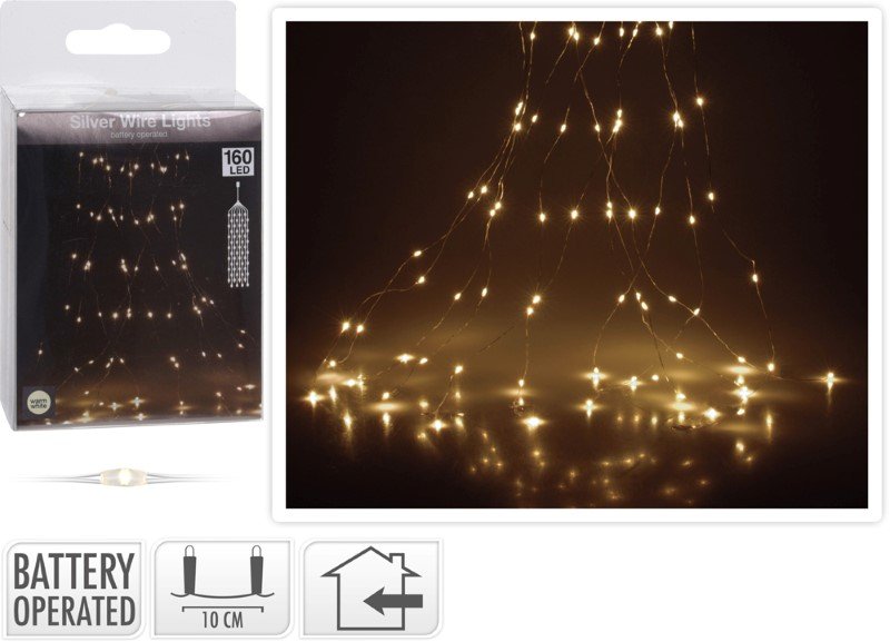 Šviečianti girlianda - užuolaida, 160 LED lempučių, šiltai baltos sp., IP20