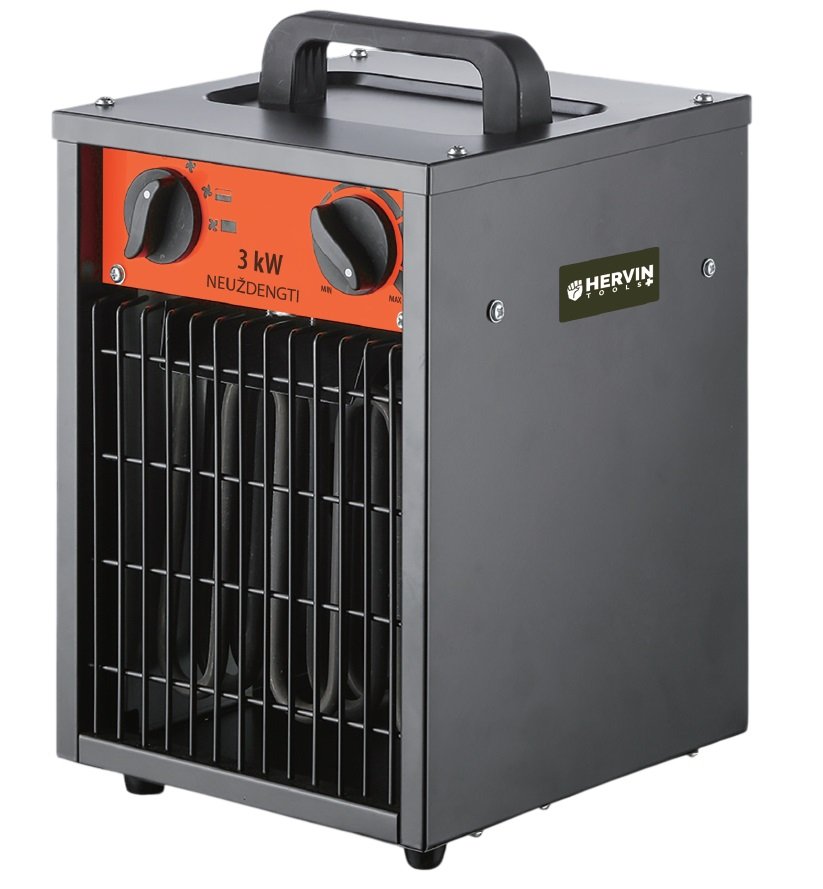 Statybinis šildytuvas-termoventiliatorius HERVIN TOOLS+, 3000 W, apšildomas plotas 30 m2, IFH01-3000