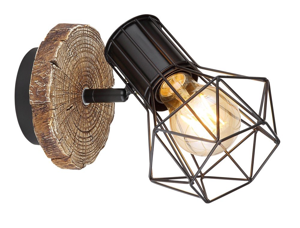 Kryptinis šviestuvas GLOBO Priska, E27, 1 x 60W, 230V, metalinis, su medžiu, juodos sp., 130 x 185 x 195 mm, 54017W-1