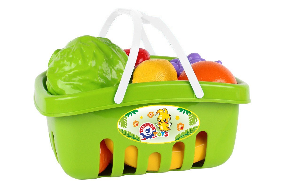 Žaislinis parduotuvės krepšelis TECHNOK, su daržovėmis ir vaisiais, 17 vnt., 5354