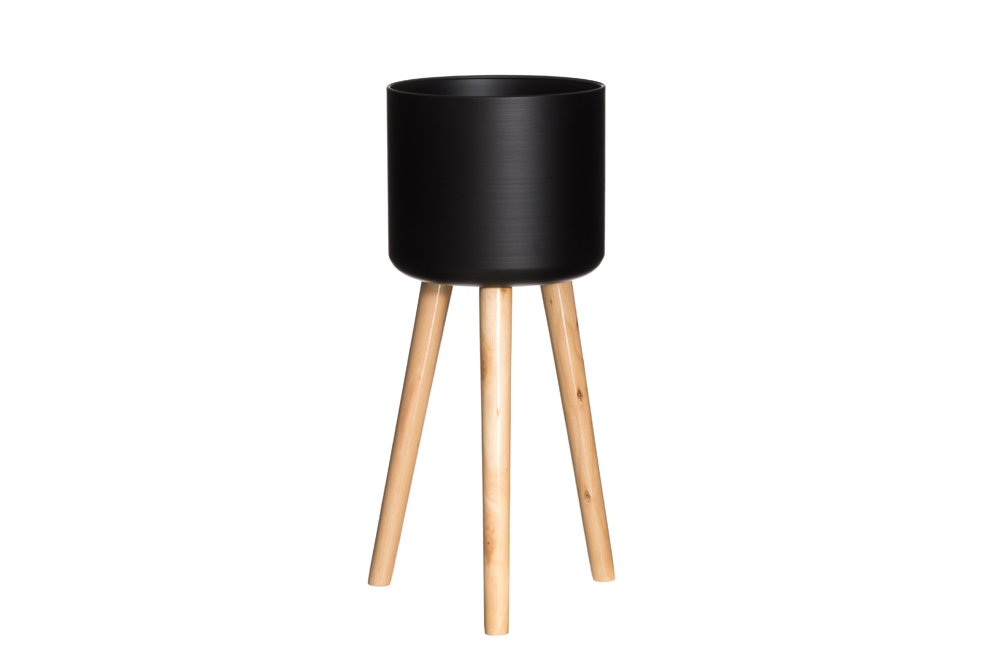 Gėlių vazonas ant stovo 4Living Woody, juodos sp., 28 x 28 x 67 cm.