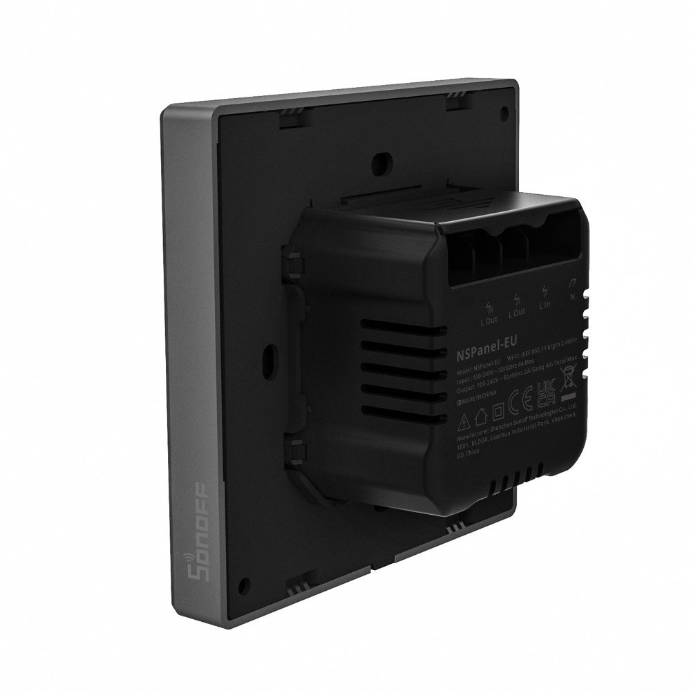 Išmanioji namų valdymo panelė / 2 kanalų jungiklis SONOFF, Ns Panel Eu, 100-240V AC 50/60Hz, 480W kanalui, LED apkrova 150W/110V kanalui, liečiamas ekranas, valdymas balsu