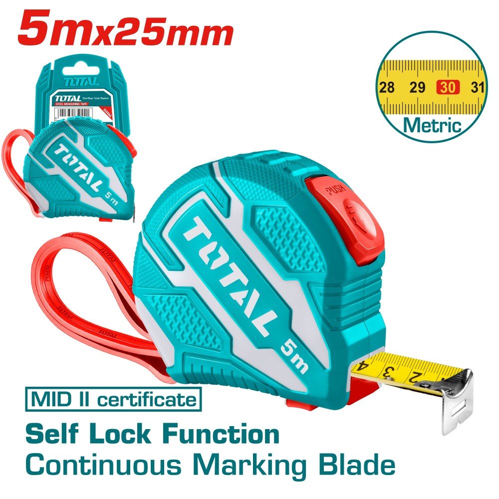 Ruletė TOTAL, 5 m, 25 mm, Self Lock, TMT126252ME