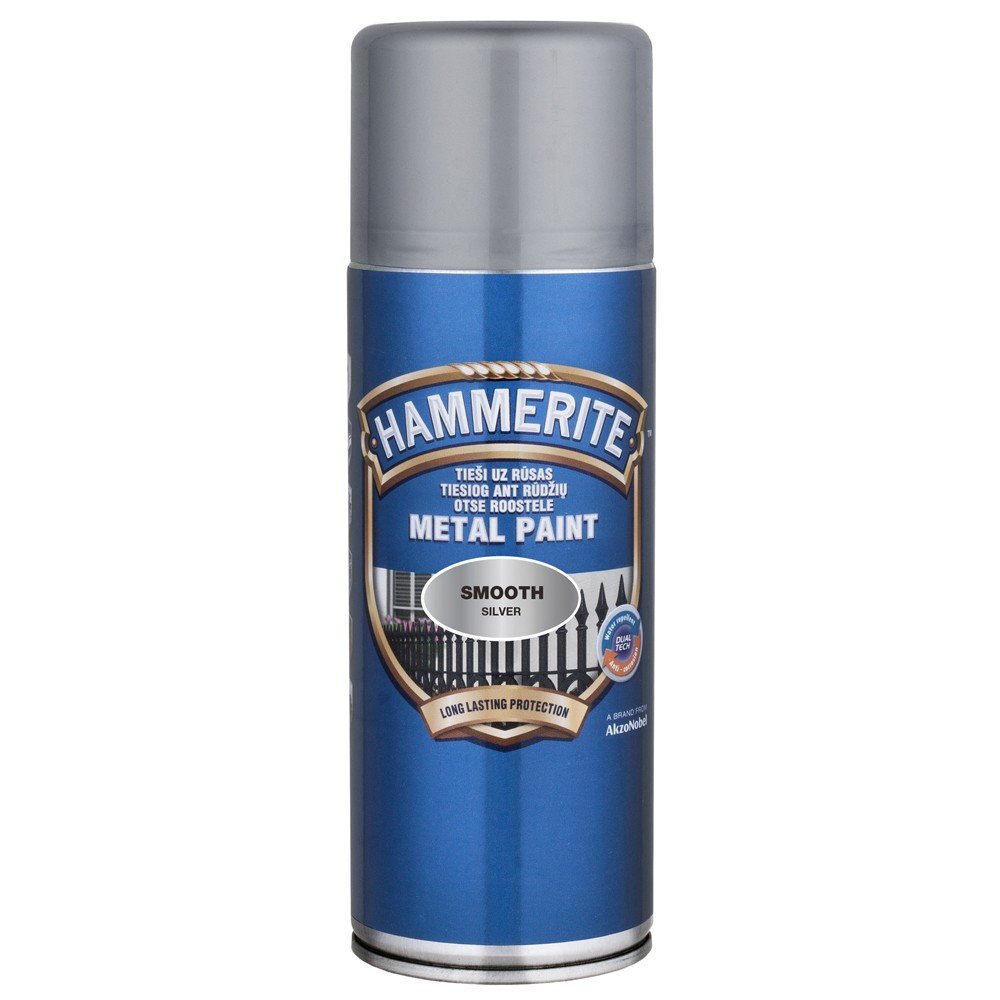 Aerozoliniai antikoroziniai dažai HAMMERITE Smooth, 400 ml, sidabriniai, blizgūs