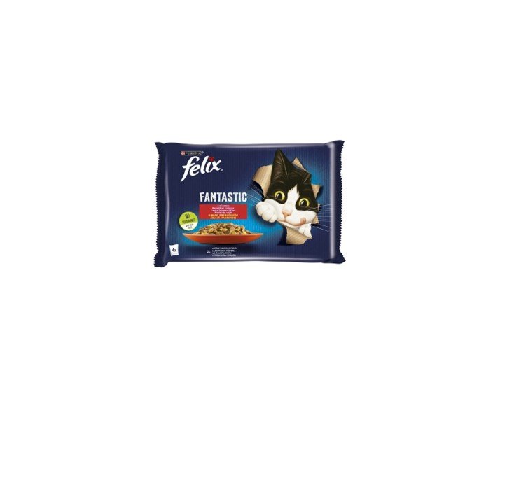 Konservuotas ėdalas katėms FELIX Fantastic, su mėsa ir padažu, 4vnt x 100g